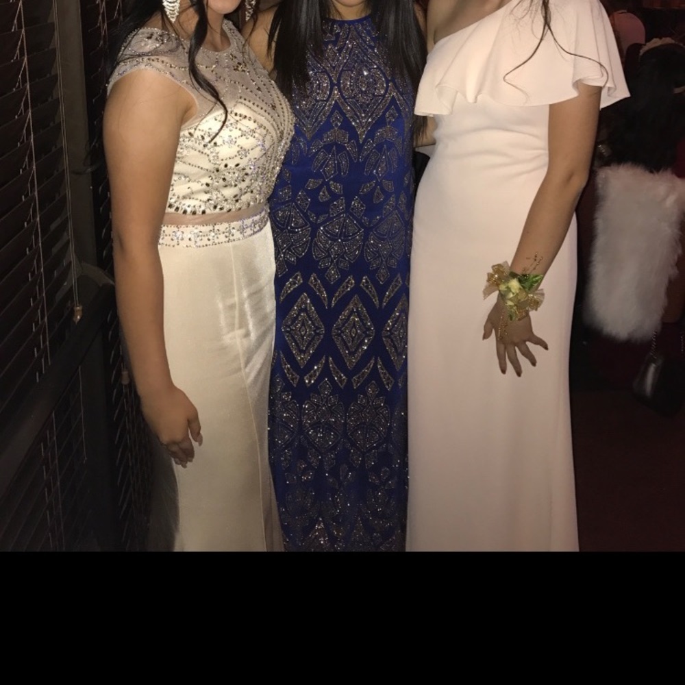 Blue and gold prom dress